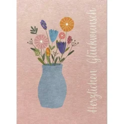 Postkarte aus Pappe Herzlichen Glückwunsch rosa bunt A6 von KEITCARDS