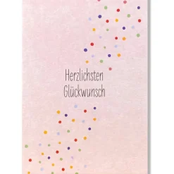 Postkarte aus Pappe Herzlichsten Glückwunsch Konfetti rosa bunt A6 von KEITCARDS