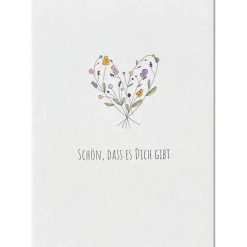 Postkarte aus Pappe Schön dass es dich gibt Blumenherz weiß bunt A6 von KEITCARDS