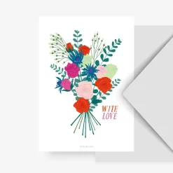 Postkarte Blumenstrauß With Love weiß bunt 10,5x14,8cm
