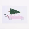 Postkarte Driving Home for Christmas Auto weiß rosa 10,5x14,8cm