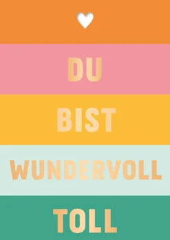 Postkarte DU BIST WUNDERVOLL TOLL mit bunten Streifen 105x148mm von Grafik Werkstatt