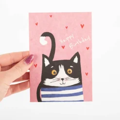 Postkarte Happy Birthday mit Katze rosa A6 von KEITCARDS