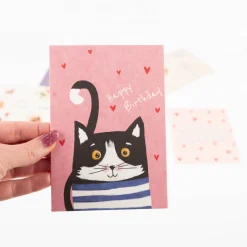 Postkarte Happy Birthday mit Katze rosa A6 von KEITCARDS