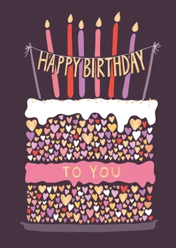 Postkarte HAPPY BIRTHDAY TO YOU Geburtstagstorte lila 105x148mm von Grafik Werkstatt