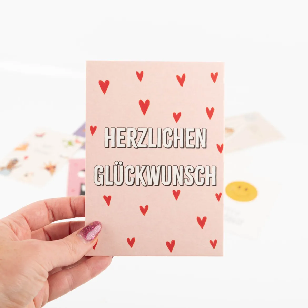Postkarte Herzlichen Glückwunsch mit roten Herzen A6 von KEITCARDS