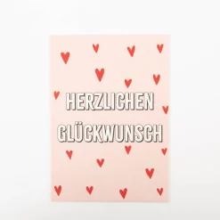 Postkarte Herzlichen Glückwunsch mit roten Herzen A6 von KEITCARDS