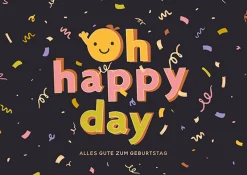 Postkarte OH HAPPY DAY Lachgesicht Konfetti schwarz bunt105x148mm von Grafik Werkstatt