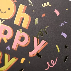 Postkarte OH HAPPY DAY Lachgesicht Konfetti schwarz bunt105x148mm von Grafik Werkstatt