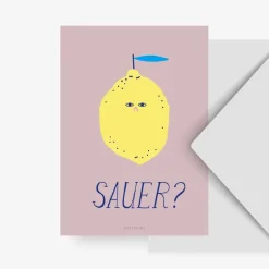Postkarte Sauer? Zitrone rosa gelb 10,5x14,8cm
