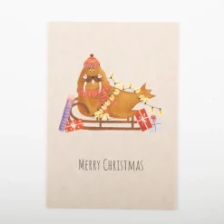 Postkarte Weihnachtswalross auf Schlitten aus Pappe A6 von KEITCARDS