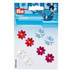 Prym Applikation Blumen selbstklebend weiß rot blau 8 Stück 2cm