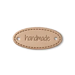 Prym Applikation Handmade Label Leder oval natur 5x2cm