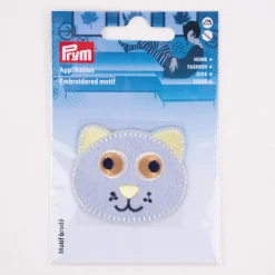 Prym Applikation Katze selbstklebend aufbügelbar grau grün 53x45mm