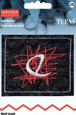 Prym Applikation Label Jeans schwarz mit Stickerei rot