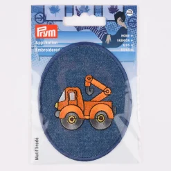Prym Applikation Patch Jeans oval Kran aufbügelbar jeans orange 70x88mm