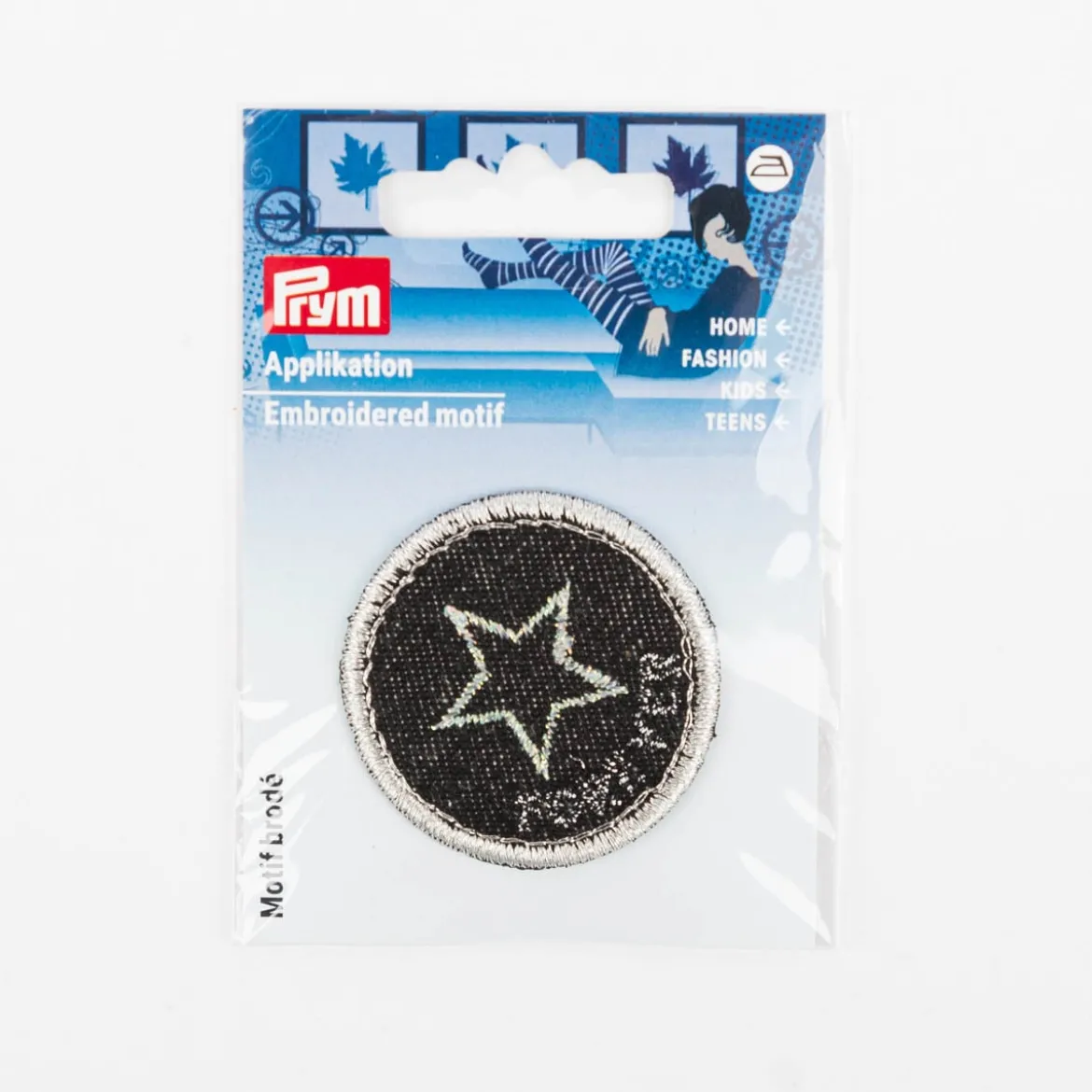 Prym Applikation Stern forever aufbügelbar aus Jeansstoff schwarz 42mm