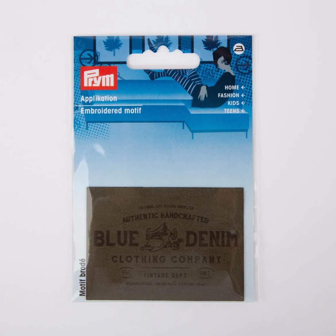 Prym Applikation Wildlederimitat aufbügelbar Label Blue Denim olivgrün 7x5cm