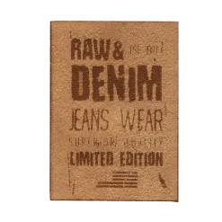 Prym Applikation Wildlederimitat aufbügelbar Label RAW&DENIM hellbraun dunkelbraun 5x7cm