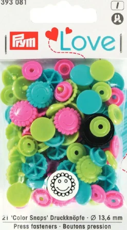 Prym Color Snaps Druckknöpfe Blume Ø13,6mm pink grün türkis 21 Stück