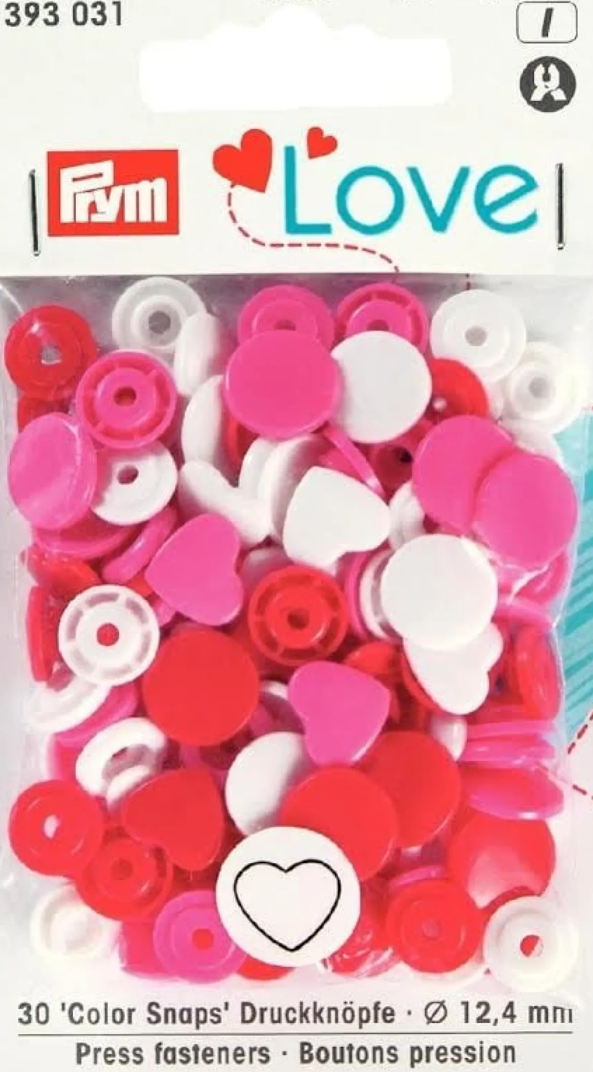 Prym Color Snaps Druckknöpfe Herz Ø12,4mm weiß rosa rot 30 Stück