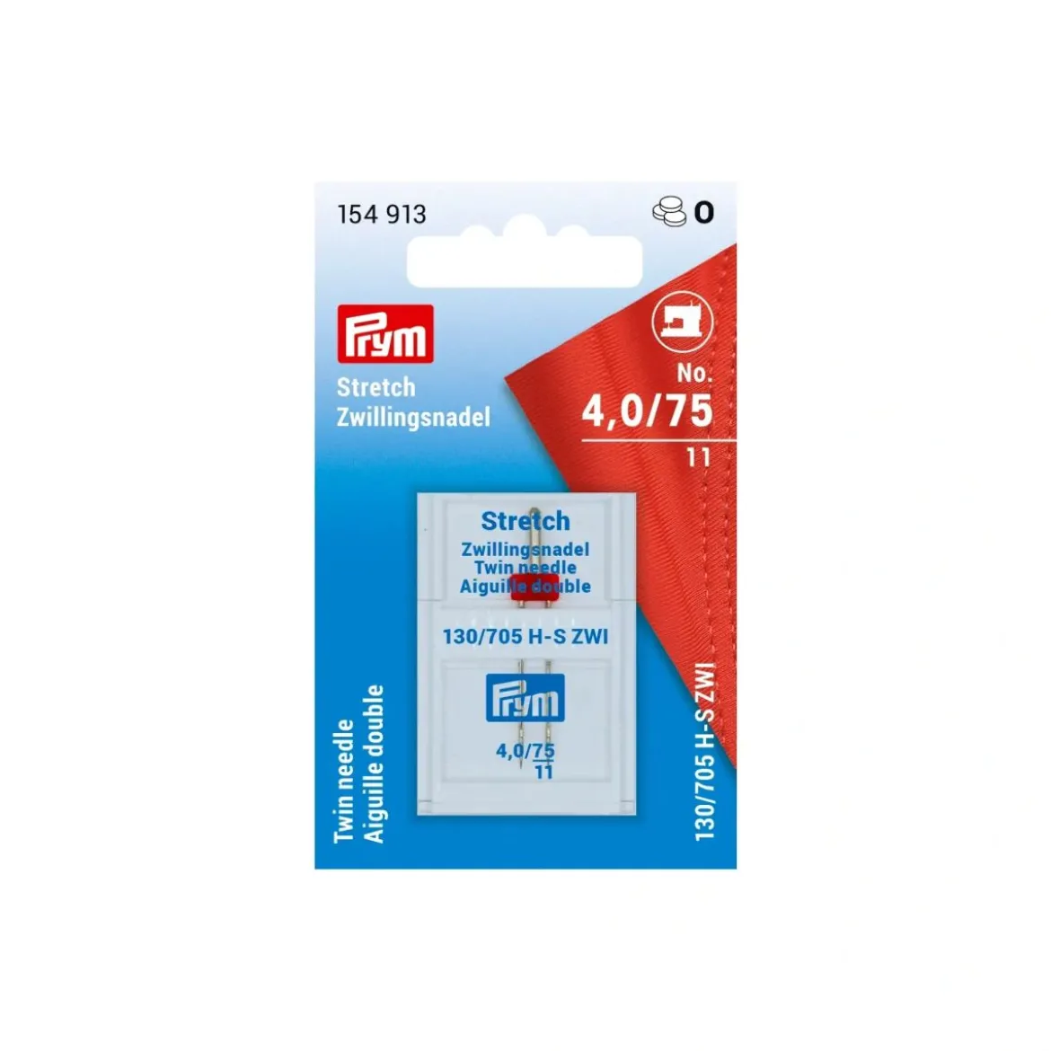 Prym Doppelnadel Nähmaschinennadel 130/705 STRETCH 75/4,0mm