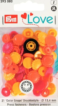 Prym Druckknöpfe Color Snaps Blumen gelb rot orange Ø13,6mm 21 Stück