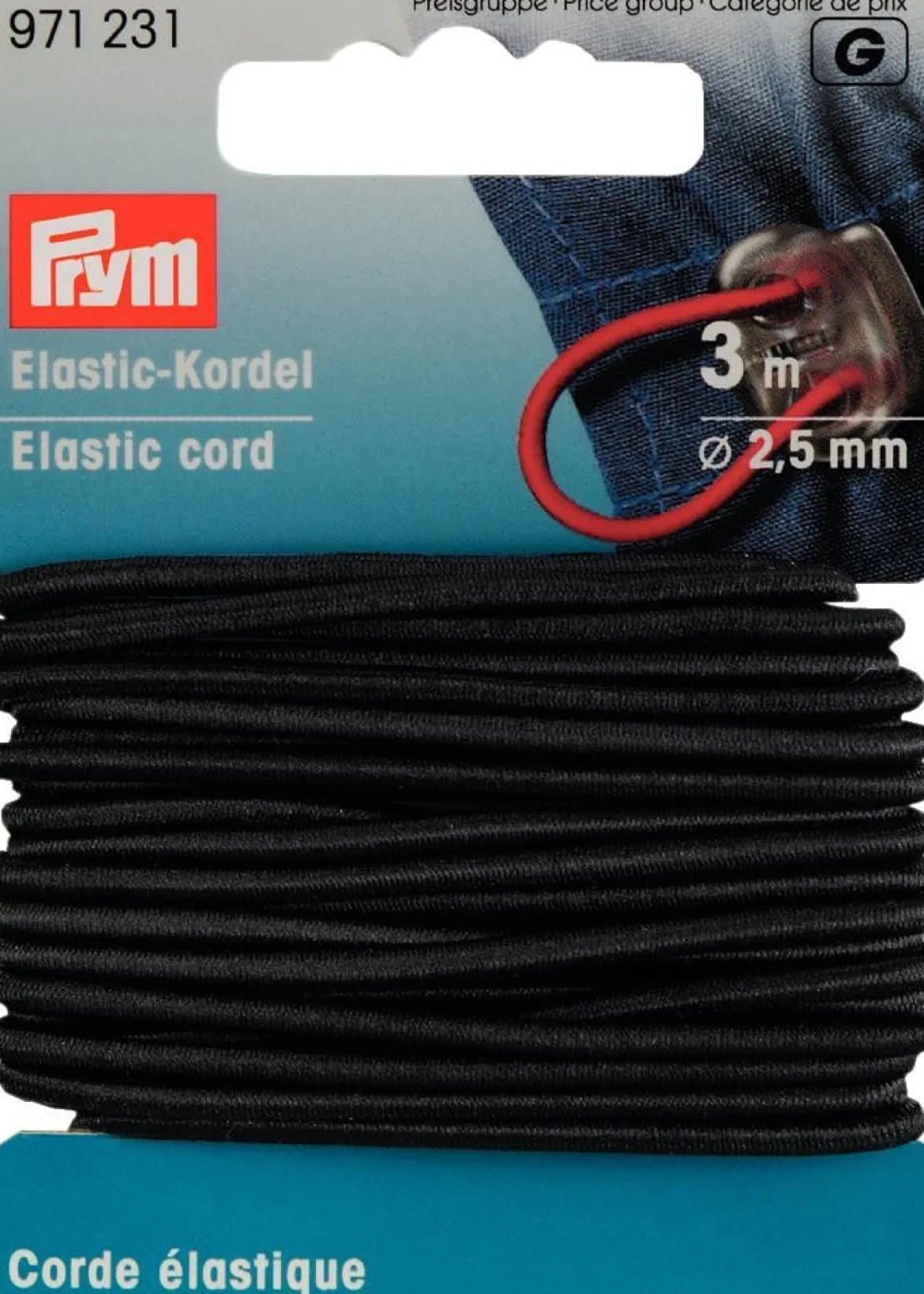 Prym Elastic Kordel Band Gummiband 2,5 mm schwarz 3m