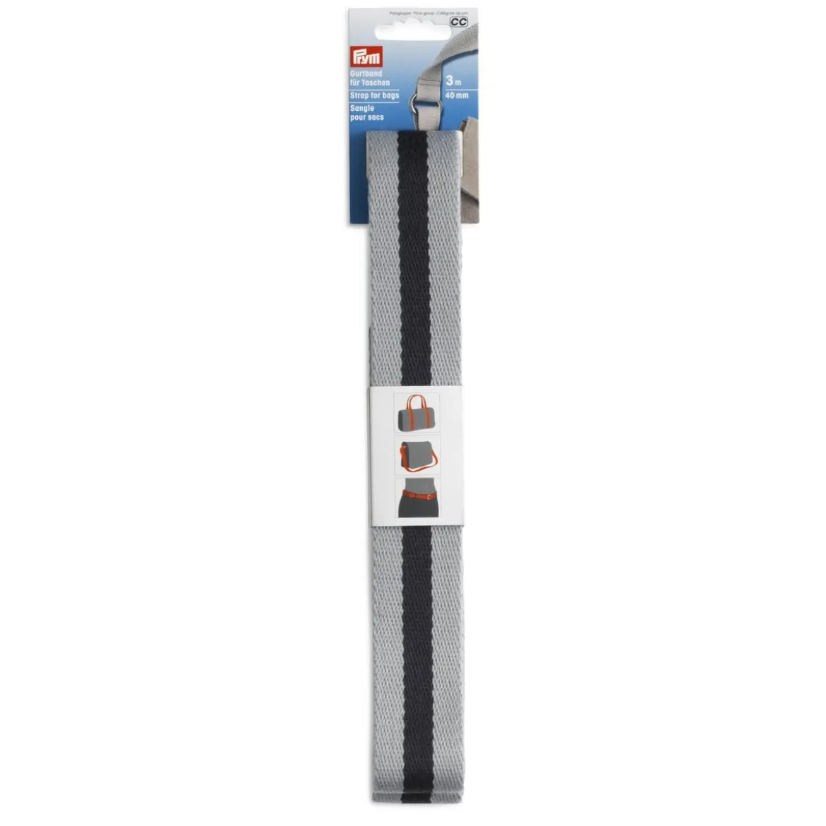 Prym Gurtband für Taschen 40mm grau/blau gestreift 3m