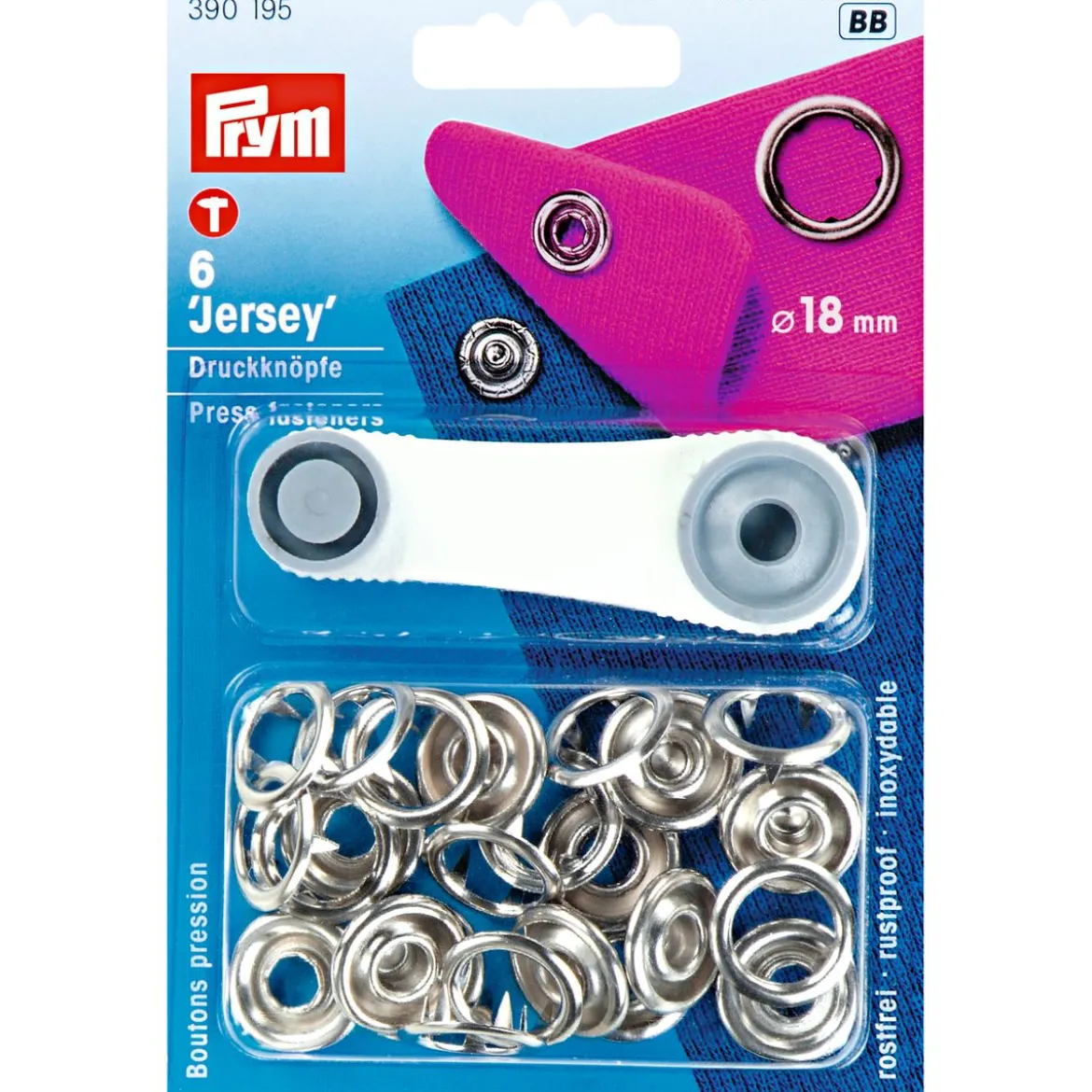 Prym Jersey Druckknöpfe Ring offen Messing Ø18mm silberfarbig 6 Stück