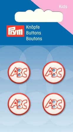 Prym Kinder Knopf Knöpfe ABC 15mm 4 Stück weiß rot