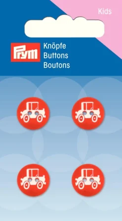 Prym Kinder Knopf Knöpfe Auto rot weiß 13mm 4 Stück
