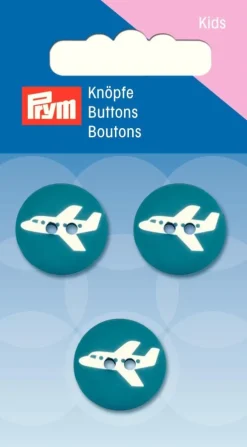 Prym Kinder Knopf Knöpfe Flugzeug türkis 18mm 3 Stück