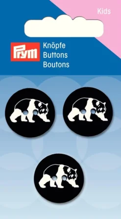 Prym Kinder Knopf Knöpfe Panda schwarz weiß 20mm 3 Stück