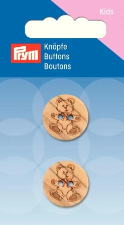 Prym Kinder Knopf Knöpfe Teddy Holz braun 18mm 2 Stück