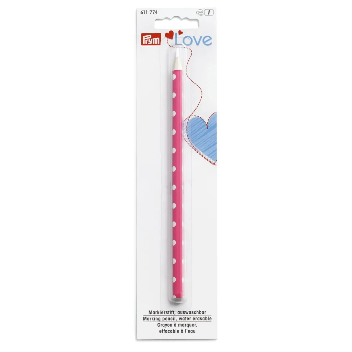 Prym Love Markierstift pink weiß gepunktet auswaschbar weiß