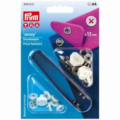 Prym Nähfrei Druckknopf Jersey Annähoptik weiß Fadenfarbe rot 7 Stück 12mm