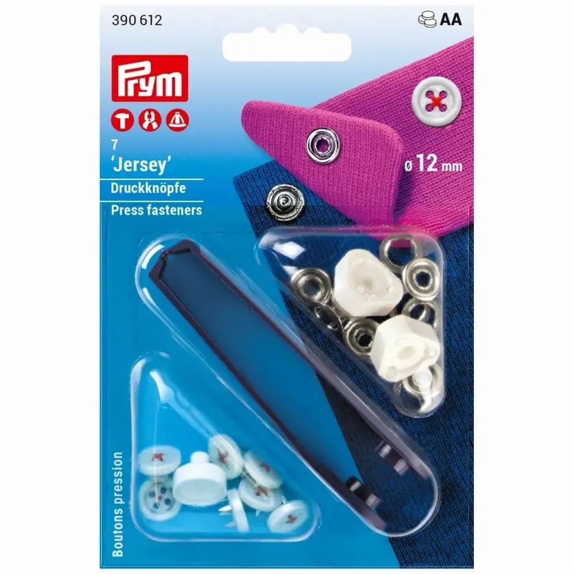 Prym Nähfrei Druckknopf Jersey Annähoptik weiß Fadenfarbe rot 7 Stück 12mm