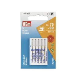 Prym Nähmaschinennadeln 130/705 GOLD Sticken No. 75+90 5 Stück