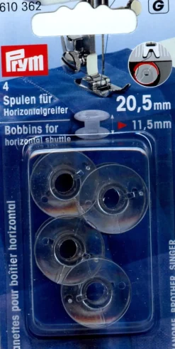 Prym 4 Nähmaschinen Spulen für Horizontalgreifer 20,5mm