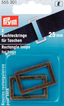 Prym 2 Rechteckringe für Taschen messingfarbig 25mm