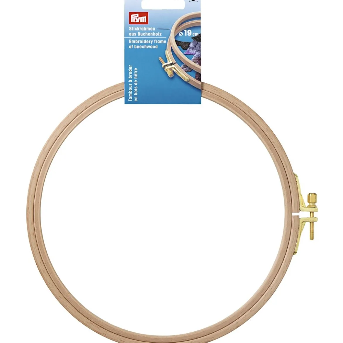 Prym Stickrahmen rund aus Buchenholz mit Messing Verstellschraube 19cm