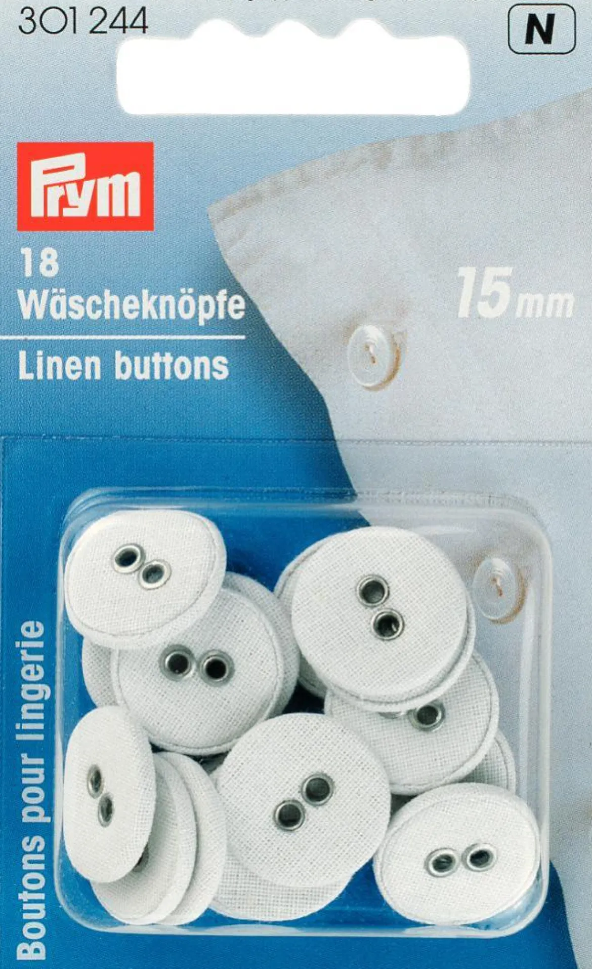 Prym 18 Wäscheknöpfe Leinen weiß 15mm