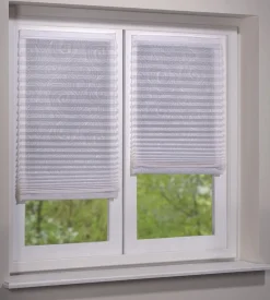 Raffrolllo Plisseeraffrollo Stoffrollo Voile bedruckt Kringel weiß
