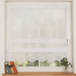Raffrollo Meterware Stickerei Leinenoptik Kreise wollweiß Meterware 135cm hoch
