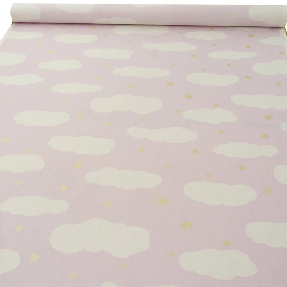 Rasch Bambino Dekostoff Baumwollstoff Gardinenstoff Meterware Himmel Wolken Sterne rosa 150cm