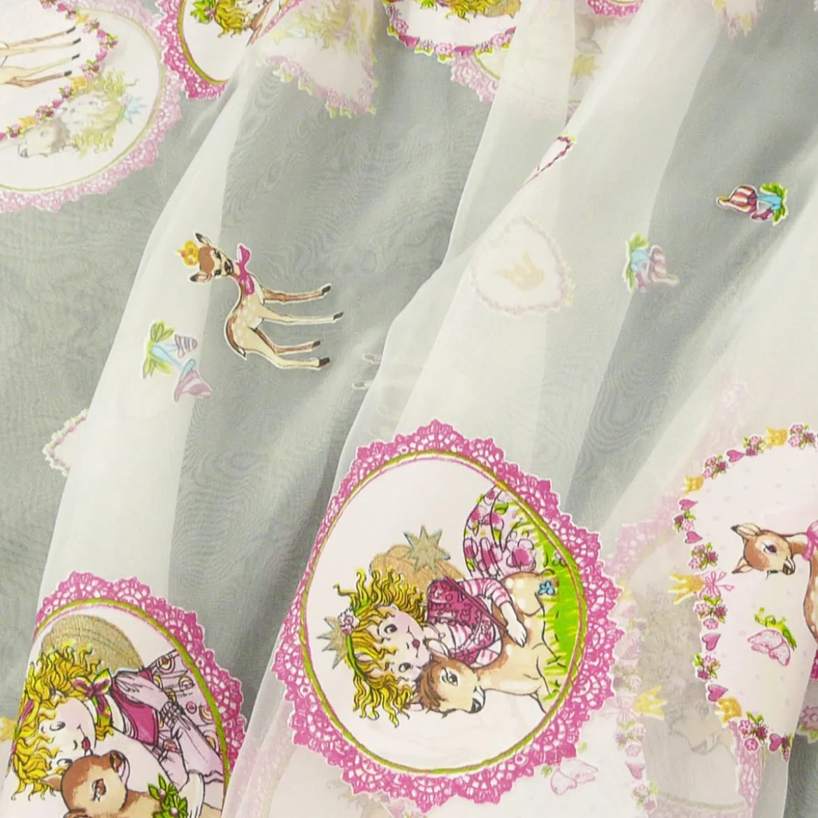 Rasch Gardinenstoff Organza Ausbrenner Prinzessin Lillifee mit Reh weiß pink rosa 300cm