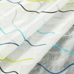 Rasch Organza Gardinenstoff Stickerei Meterware Stores Easy Way Wellen weiß aqua grün schwarz 280cm