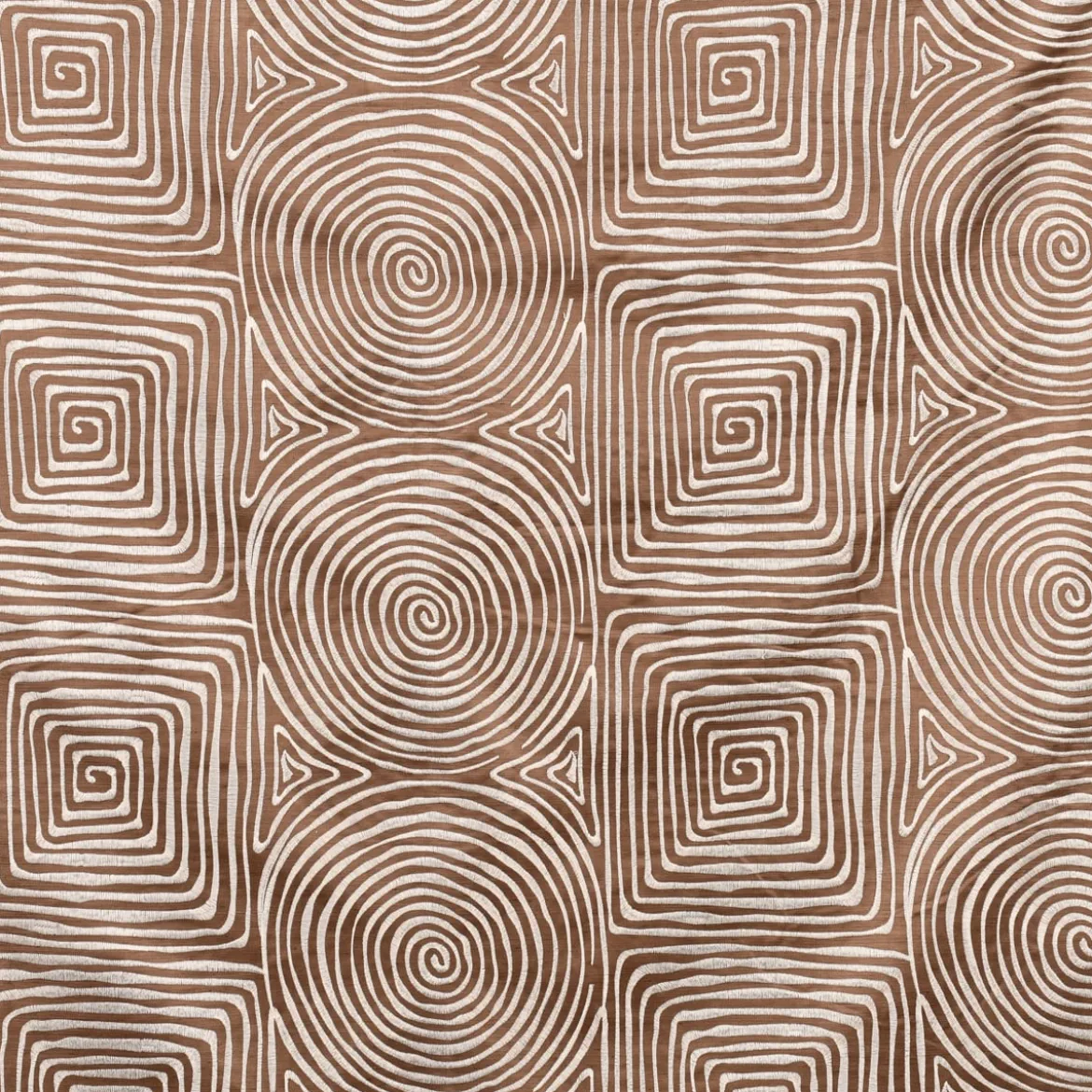 Rasch Textil Dekostoff Gardinenstoff Seidenoptik Stickerei Labyrinth braun creme 1,4m Breite