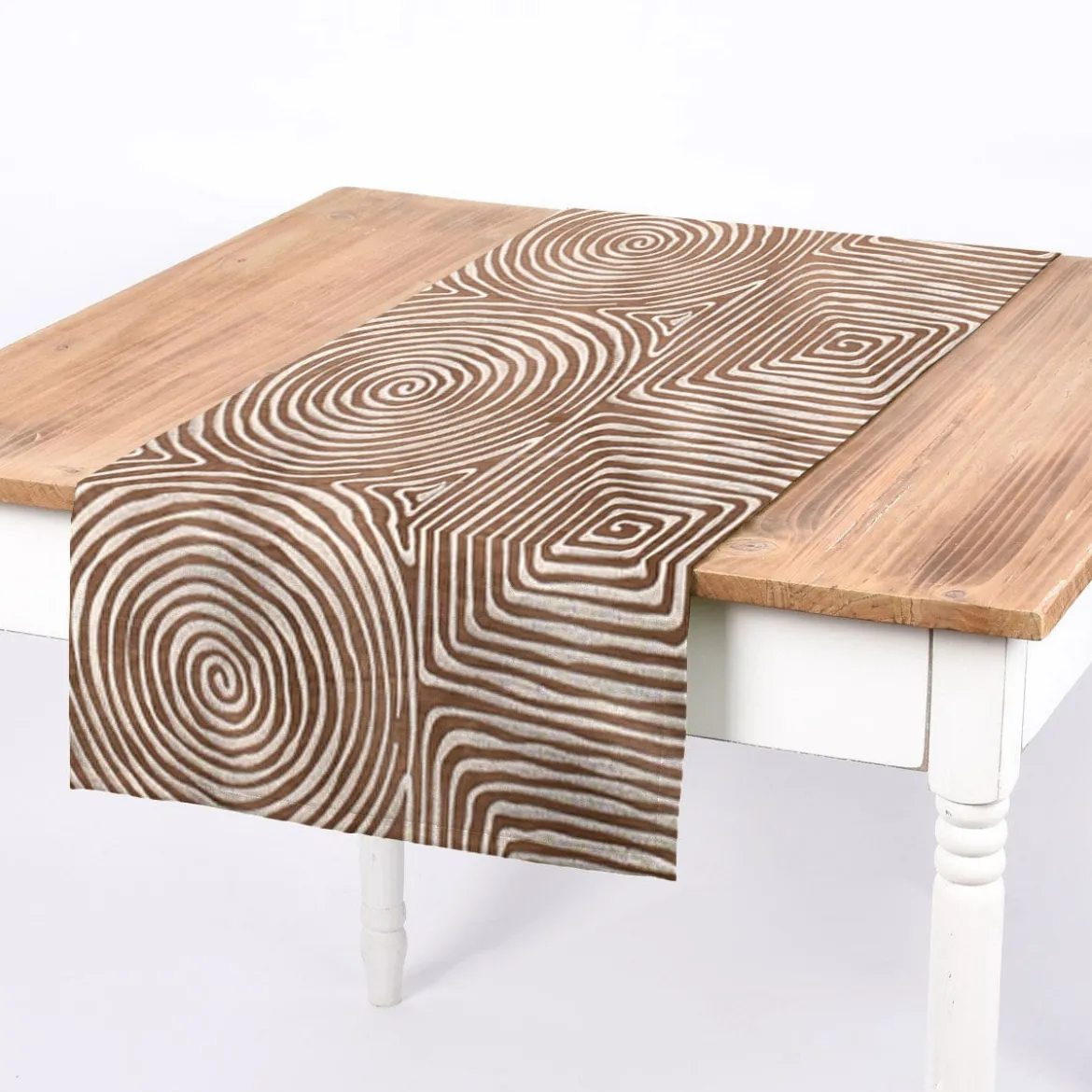 Rasch Textil Dekostoff Gardinenstoff Seidenoptik Stickerei Labyrinth braun creme 1,4m Breite